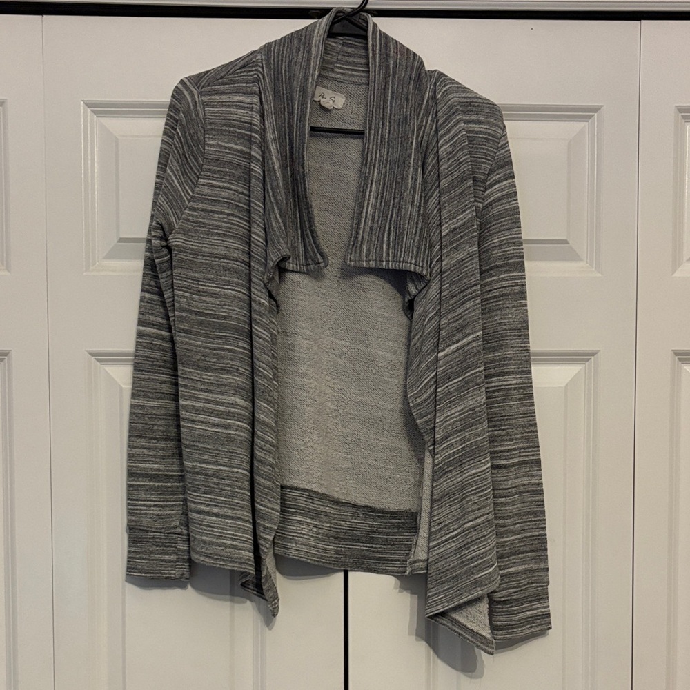 Per Se Gray Marled Open-Front Draped Cardigan